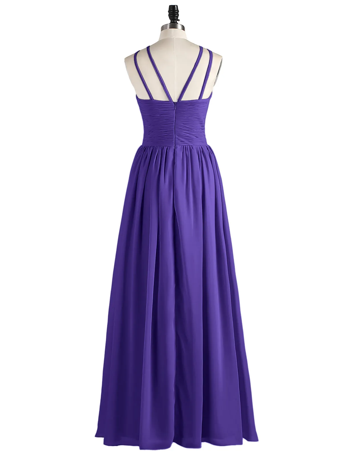 Double Strap Halter Long Chiffon Gowns-Regency