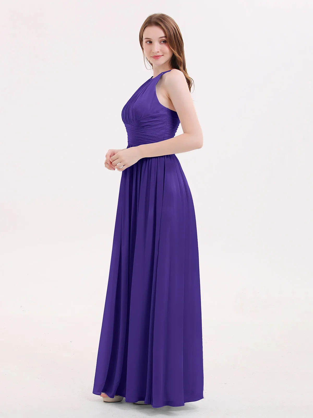 Double Strap Halter Long Chiffon Gowns-Regency