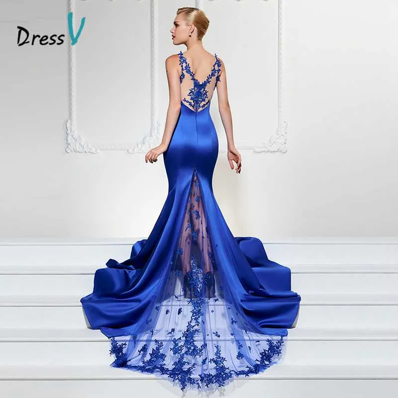 Dress-V Long Evening Dress Sexy V Neck Mermaid Sweep Train Luxurious Formal Party Dress Trumpet Lace Evening Dresses