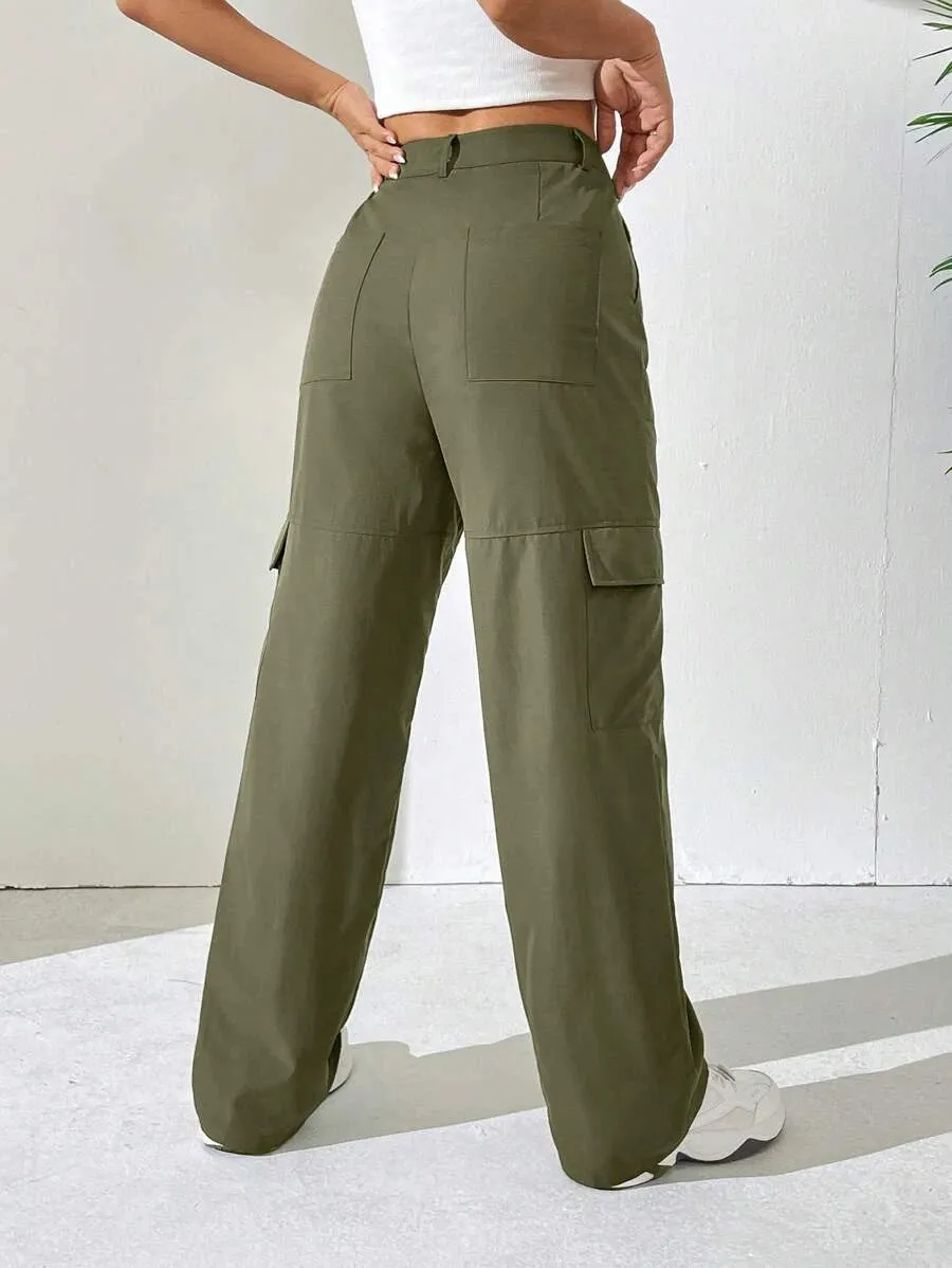 Easy Wear Solid Flap Pocket Side Cargo Pants