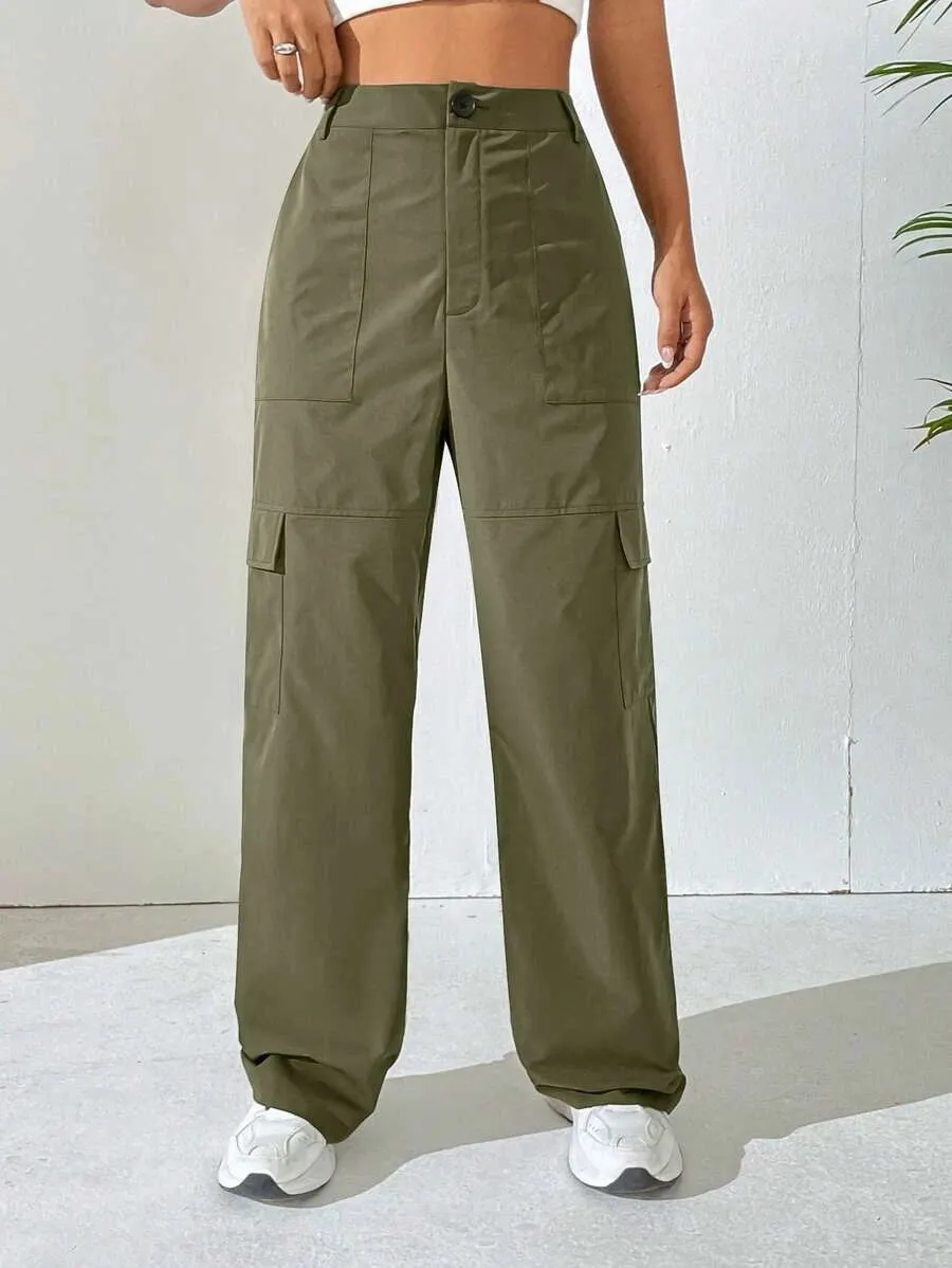 Easy Wear Solid Flap Pocket Side Cargo Pants