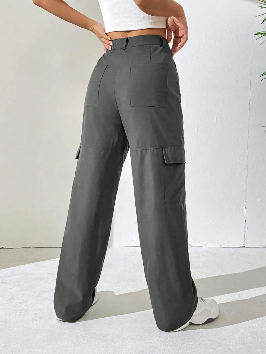 Easy Wear Solid Flap Pocket Side Cargo Pants