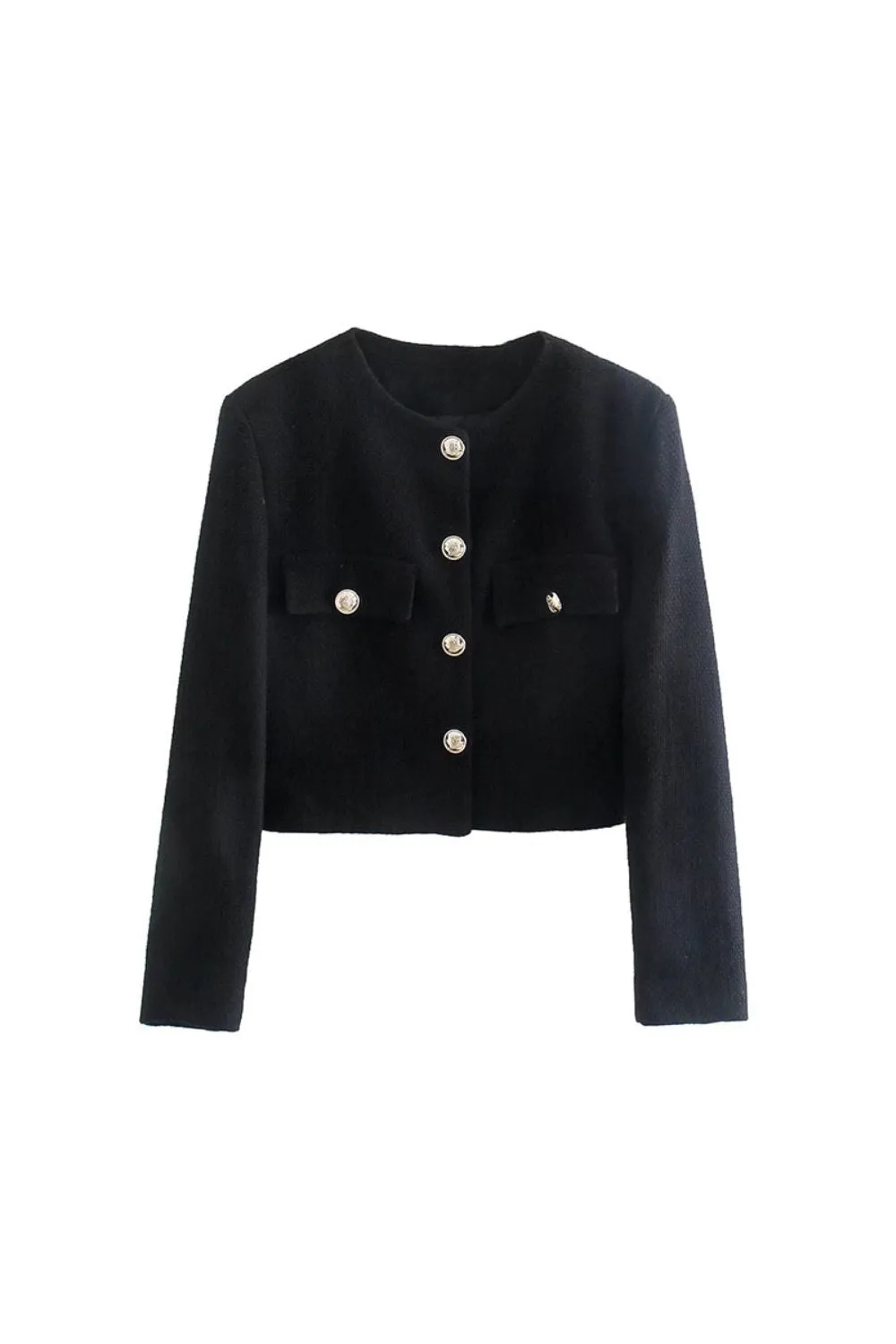'Ellie' Gold-Buttoned Textured Blazer & Skirt Set