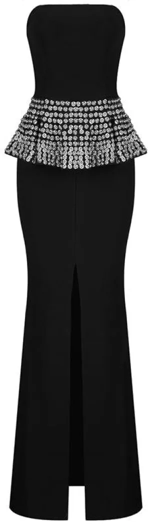 Embellished Peplum Strapless Gown