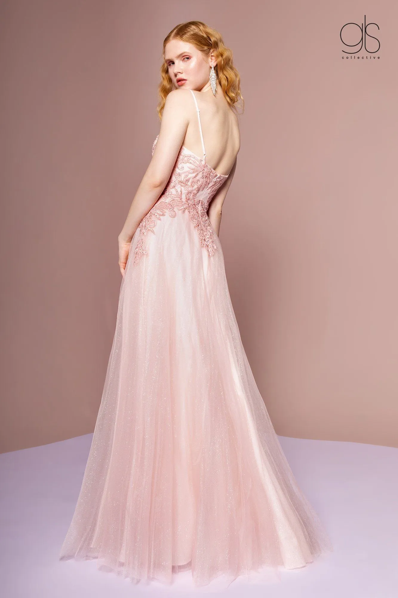 Embroidered Bodice Glitter A-line Gown by Elizabeth K GL2694
