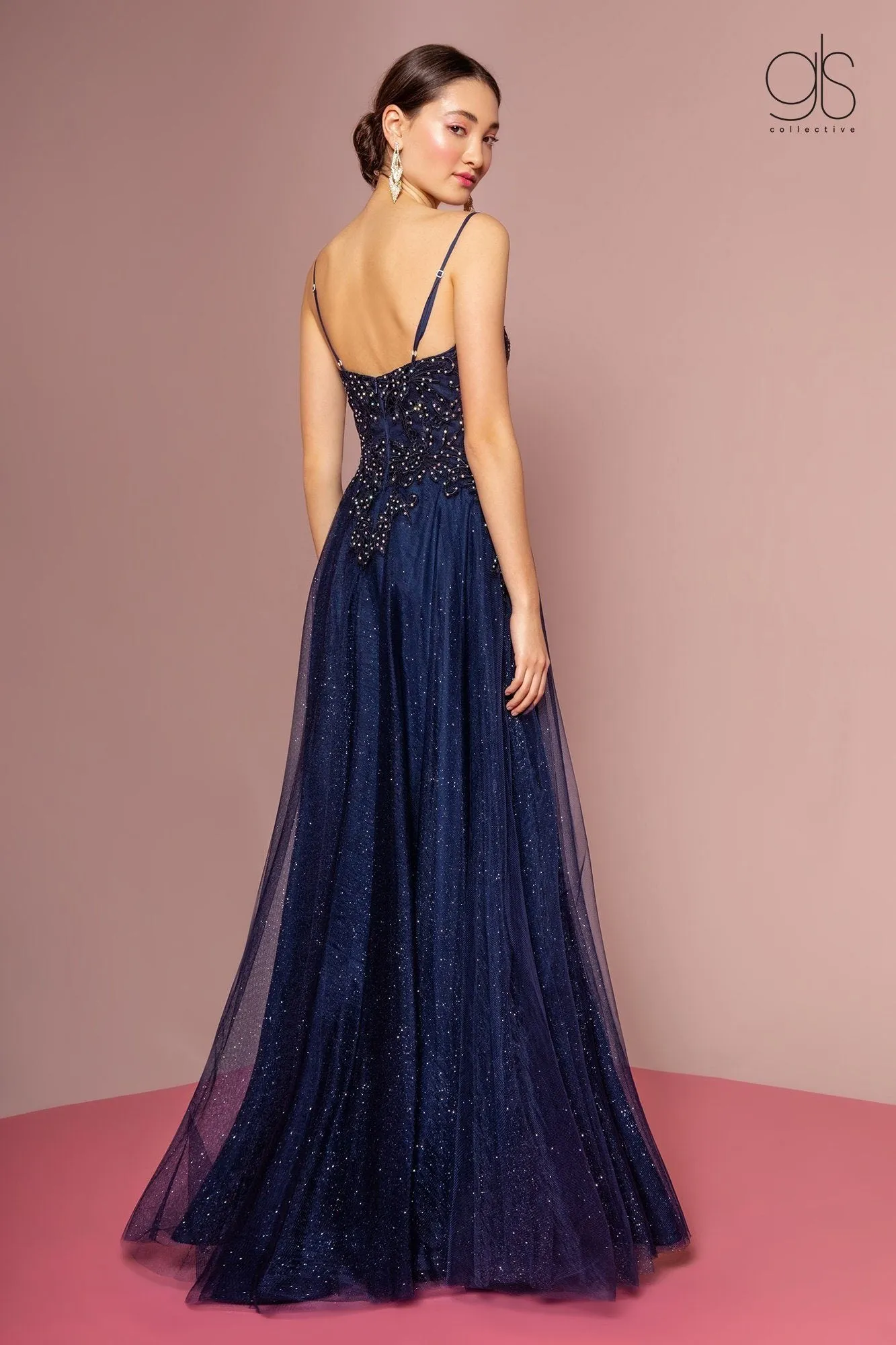 Embroidered Bodice Glitter A-line Gown by Elizabeth K GL2694