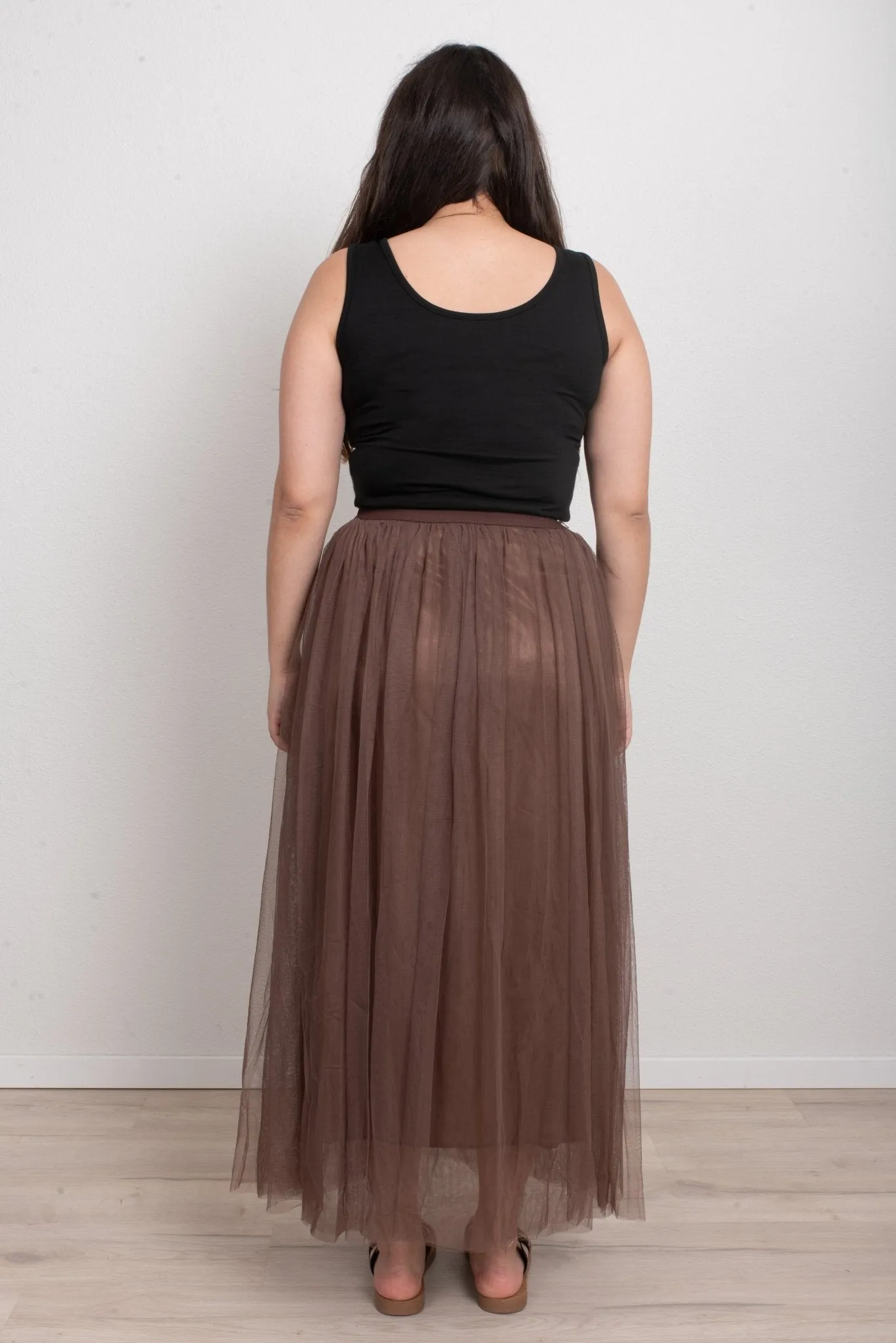 FAIRYTALE 3 LAYER TULLE MESH SKIRT CHOCOLATE