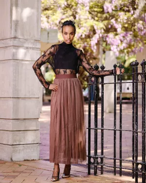 FAIRYTALE 3 LAYER TULLE MESH SKIRT CHOCOLATE