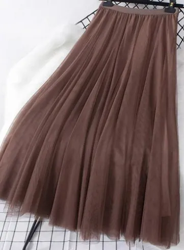 FAIRYTALE 3 LAYER TULLE MESH SKIRT CHOCOLATE