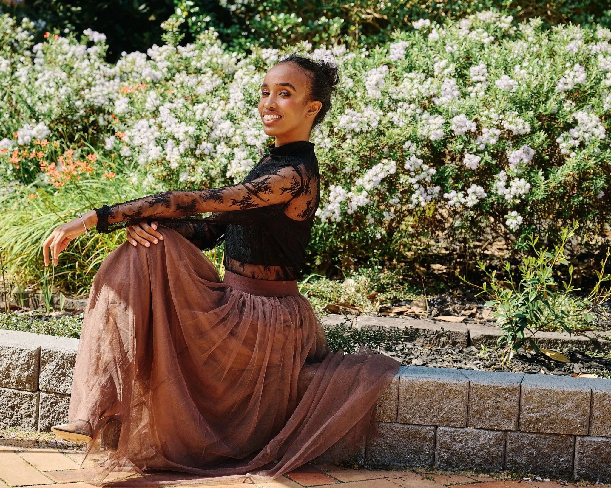 FAIRYTALE 3 LAYER TULLE MESH SKIRT CHOCOLATE