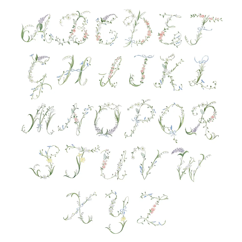 Floral Alphabet Dinner Napkins - Fern