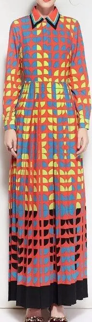 Geometric Print Long-Sleeve Maxi Dress