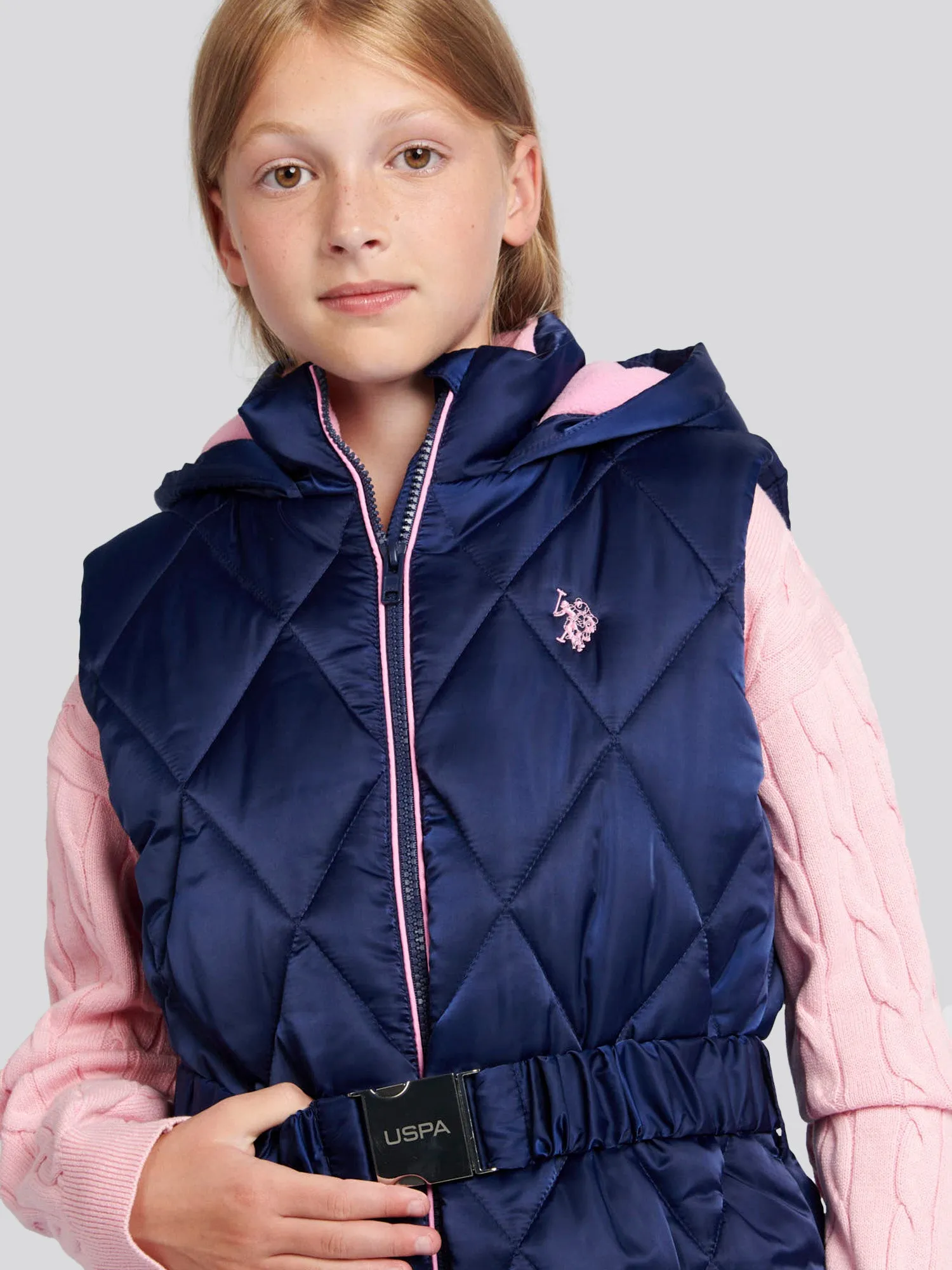 Girls Longline Puffer Gilet in Medieval Blue