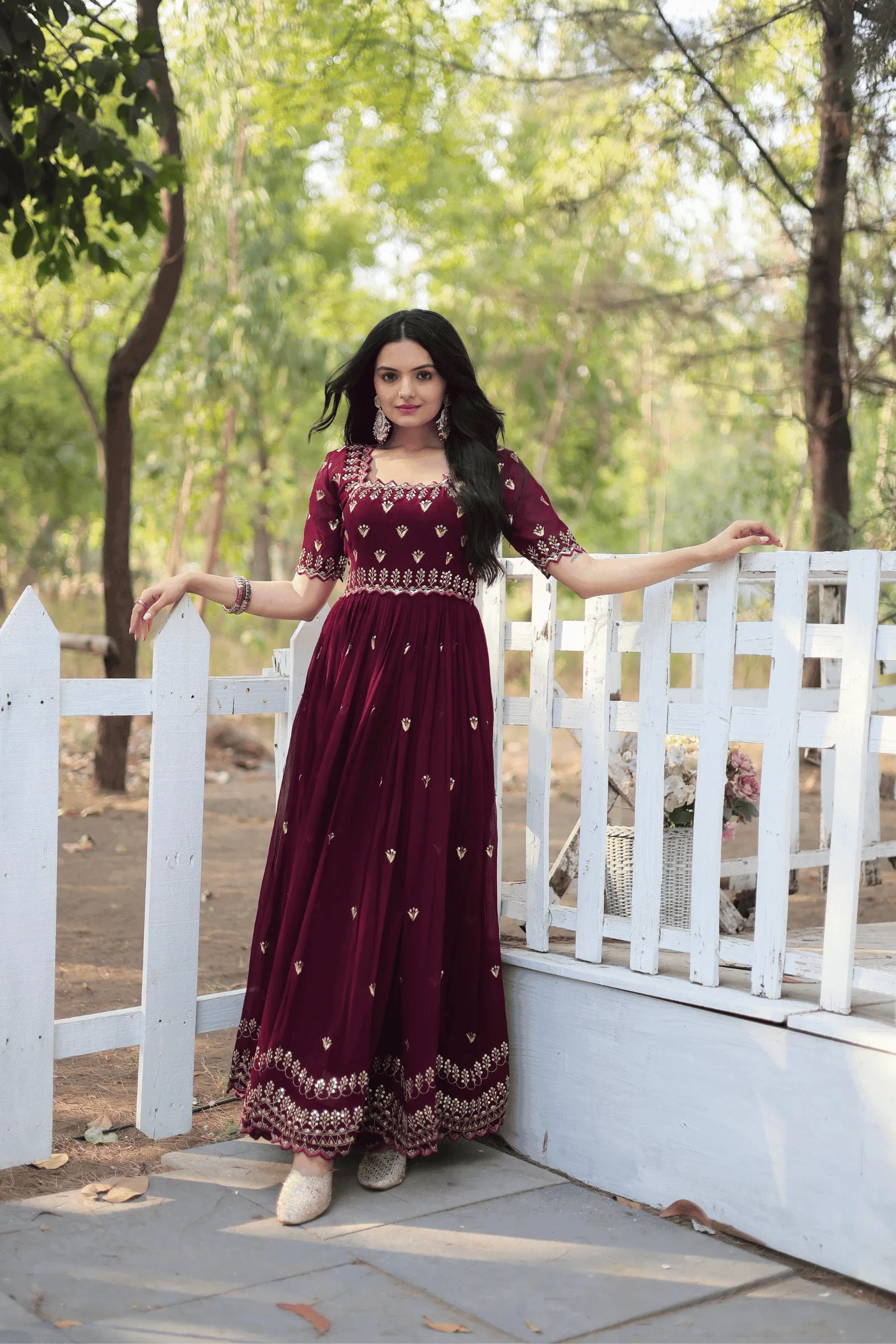 Glamwiz Deep Maroon Sequins Anarkali Gown