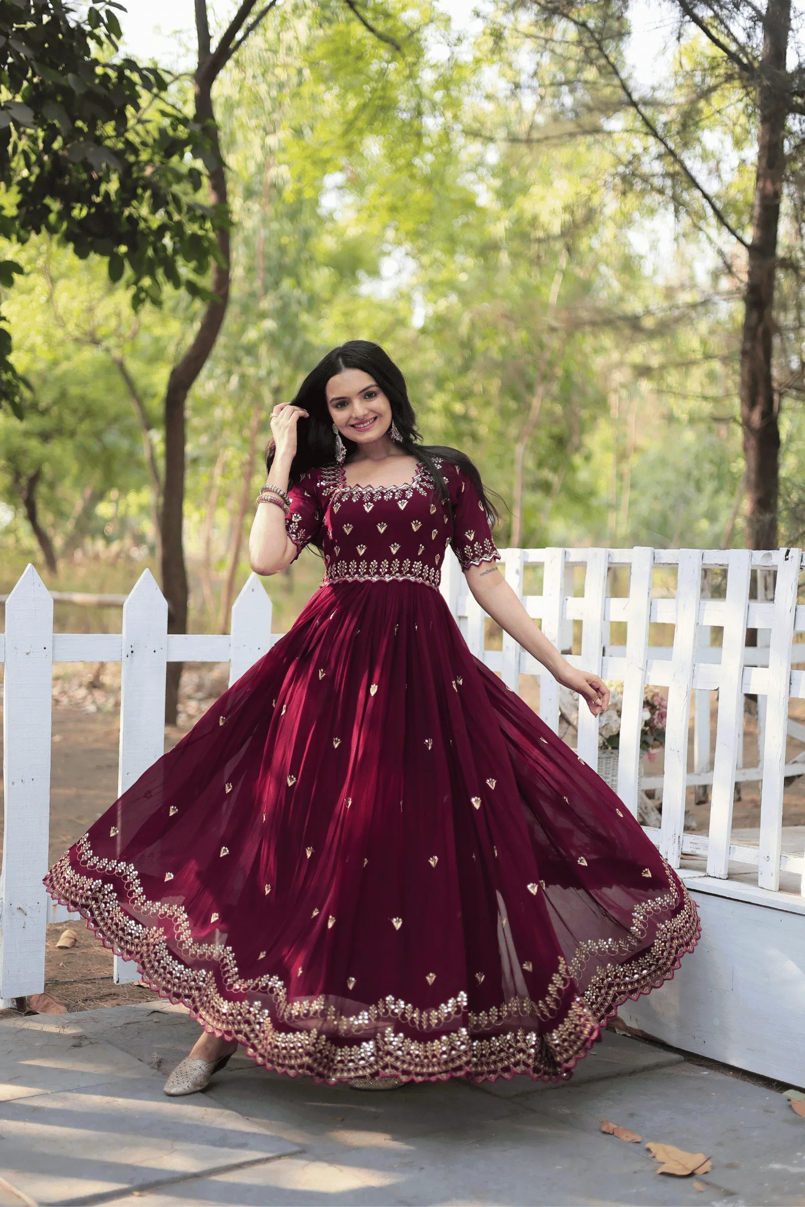 Glamwiz Deep Maroon Sequins Anarkali Gown