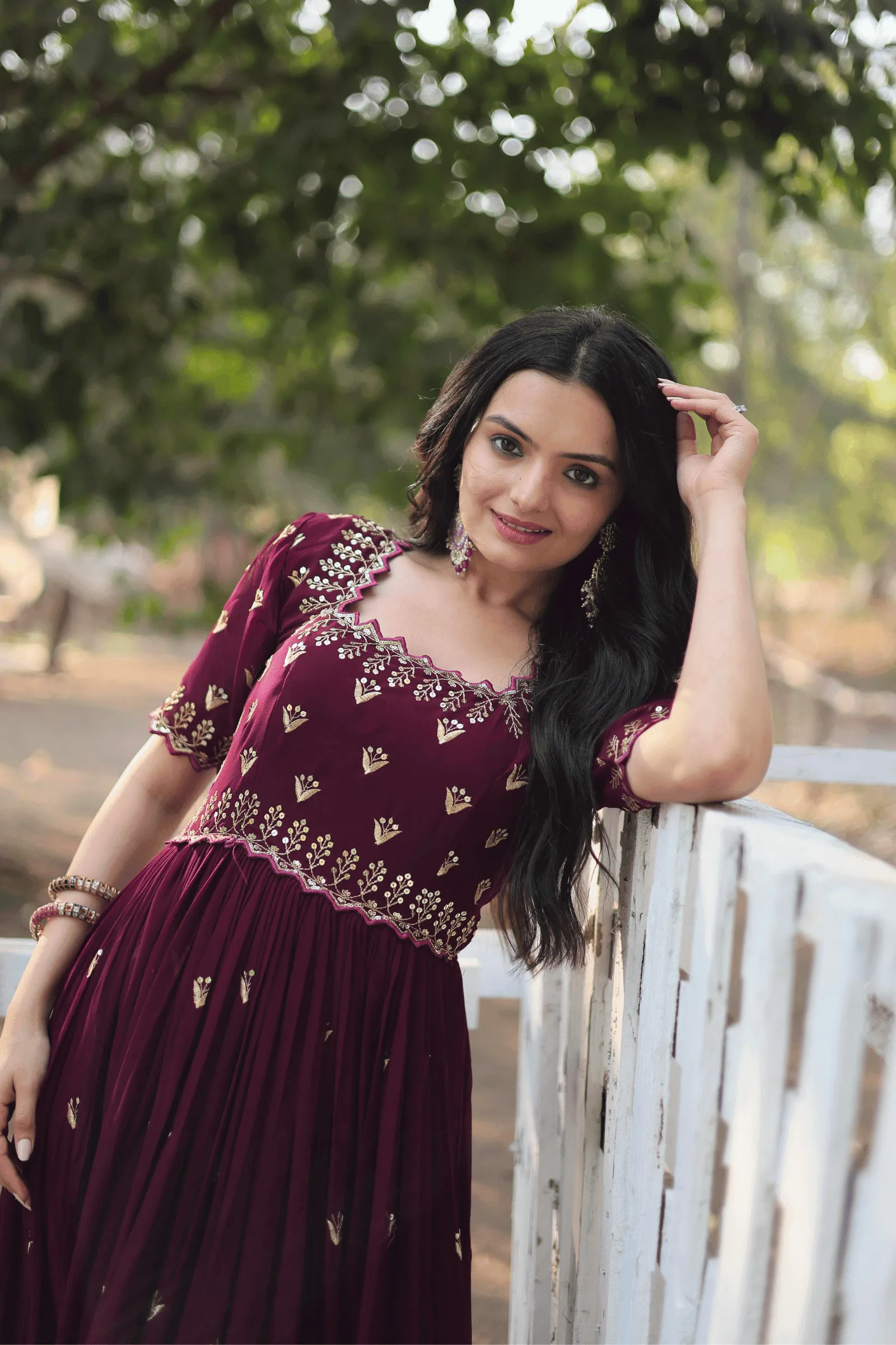 Glamwiz Deep Maroon Sequins Anarkali Gown