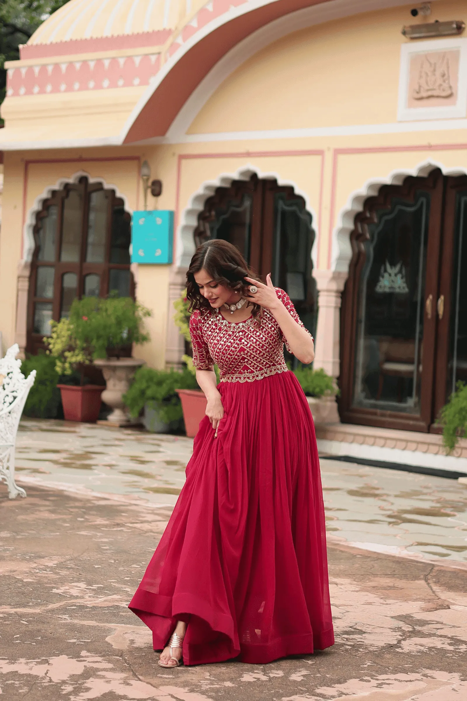 Glamwiz Gold Sequins Embellished Anarkali Gown