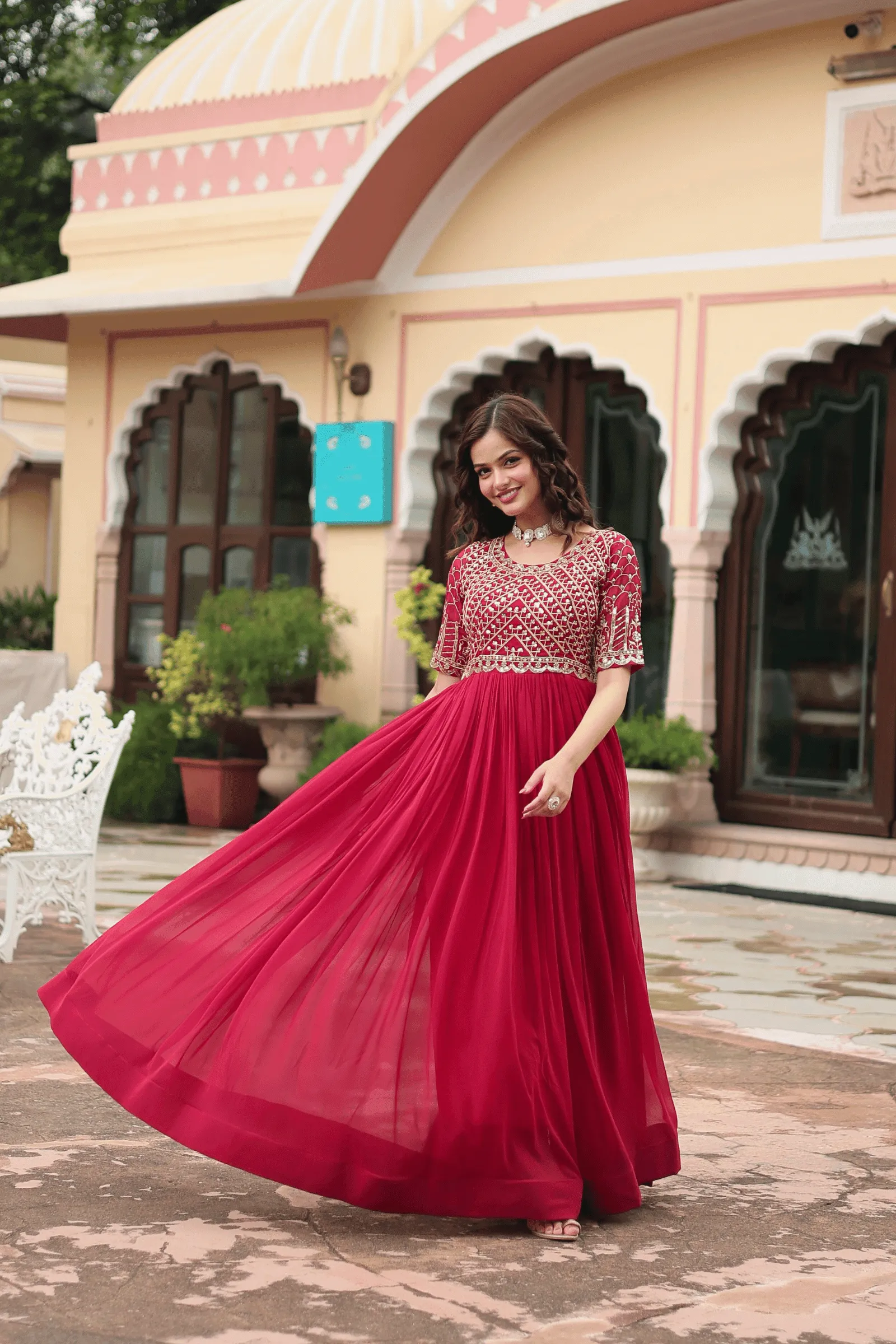 Glamwiz Gold Sequins Embellished Anarkali Gown