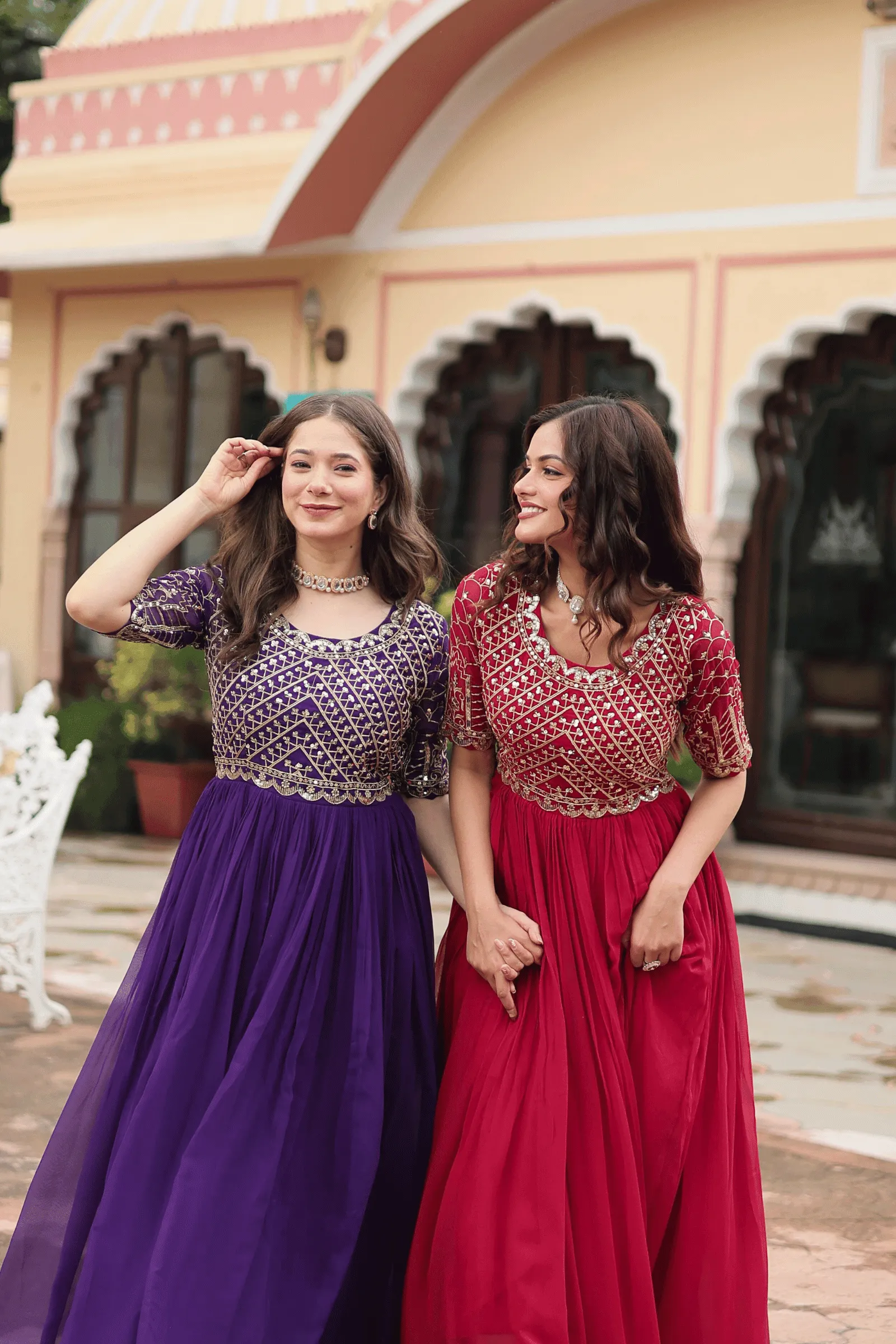 Glamwiz Gold Sequins Embellished Anarkali Gown