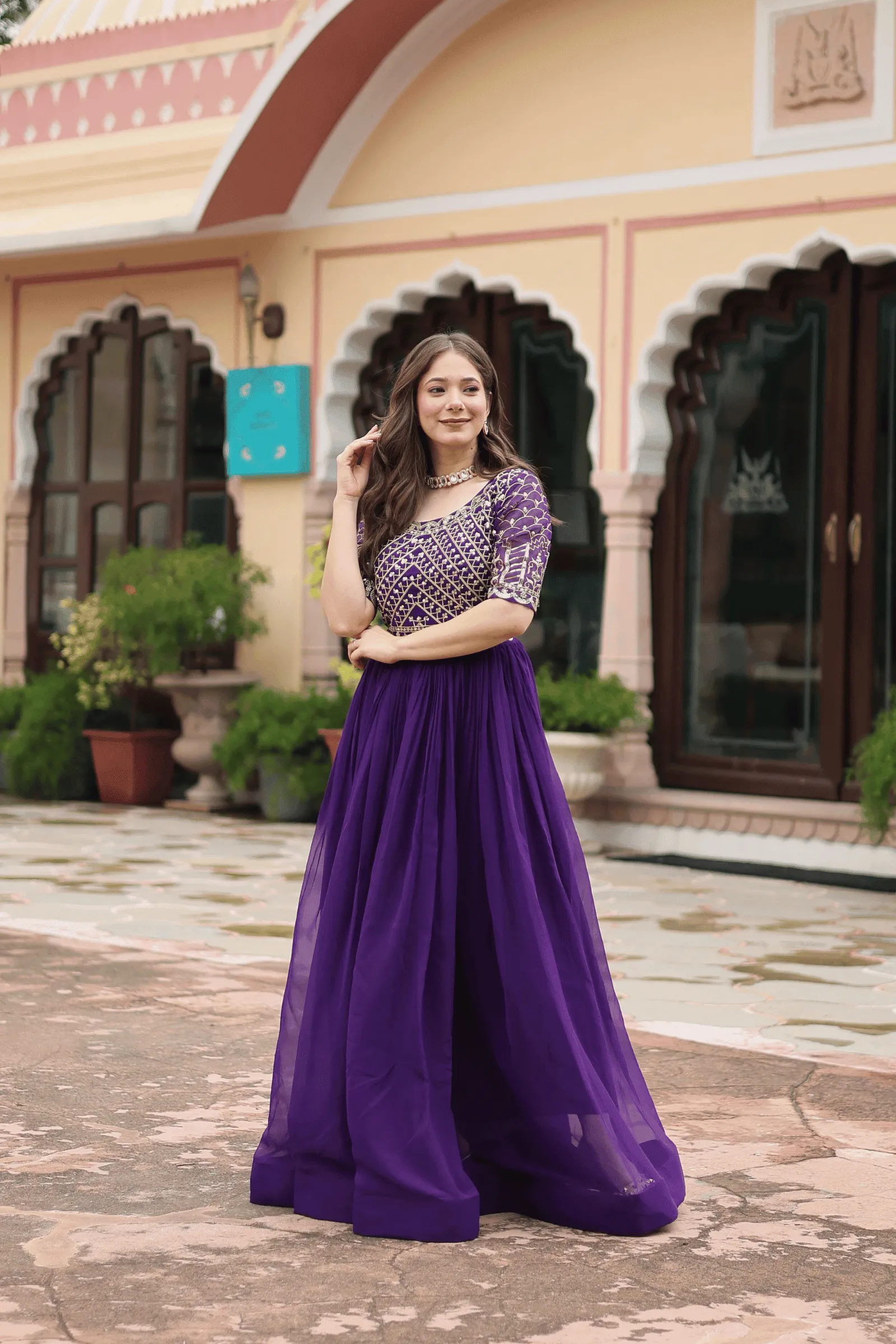 Glamwiz Gold Sequins Embellished Anarkali Gown