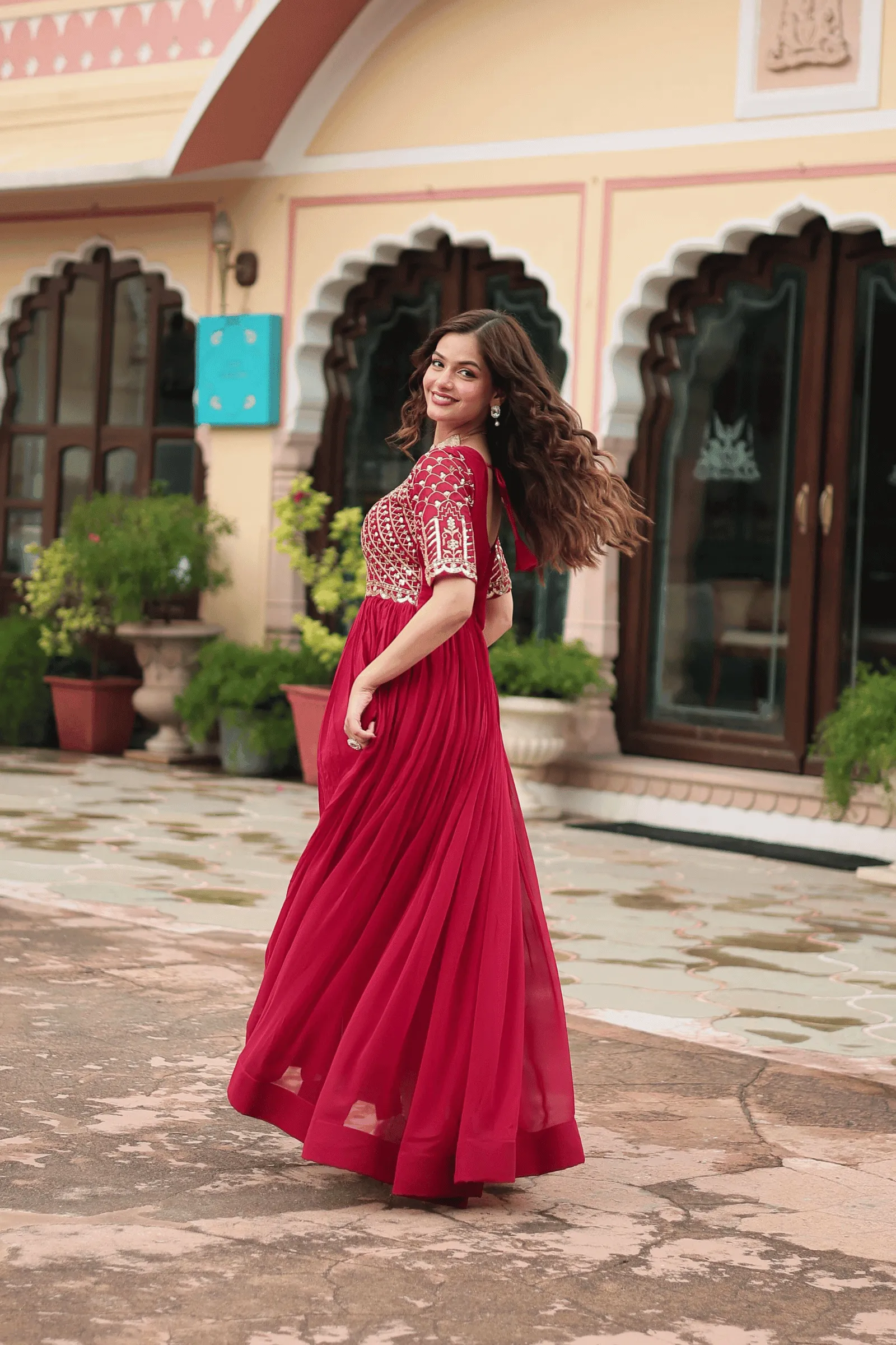 Glamwiz Gold Sequins Embellished Anarkali Gown