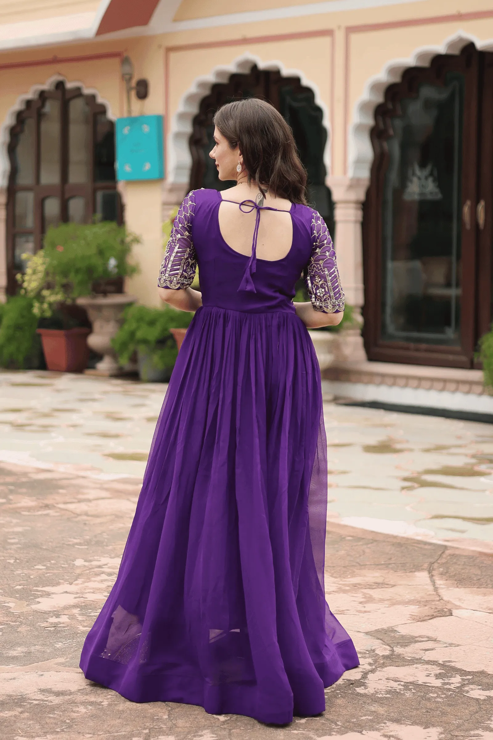 Glamwiz Gold Sequins Embellished Anarkali Gown