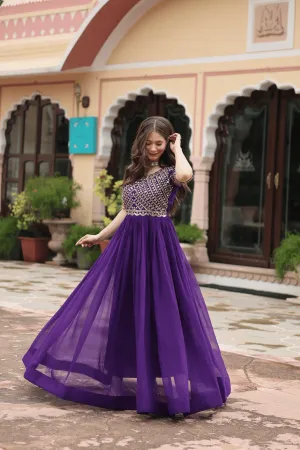 Glamwiz Gold Sequins Embellished Anarkali Gown