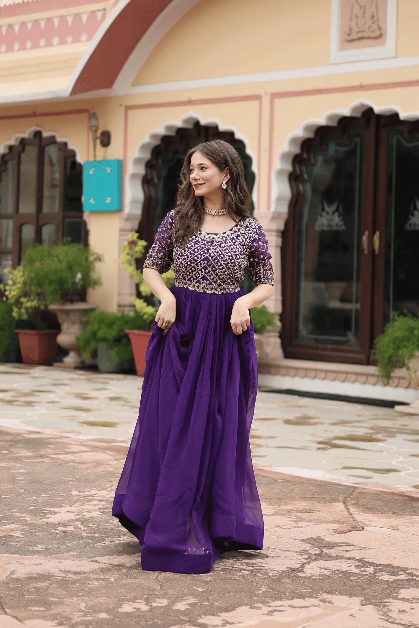 Glamwiz Gold Sequins Embellished Anarkali Gown