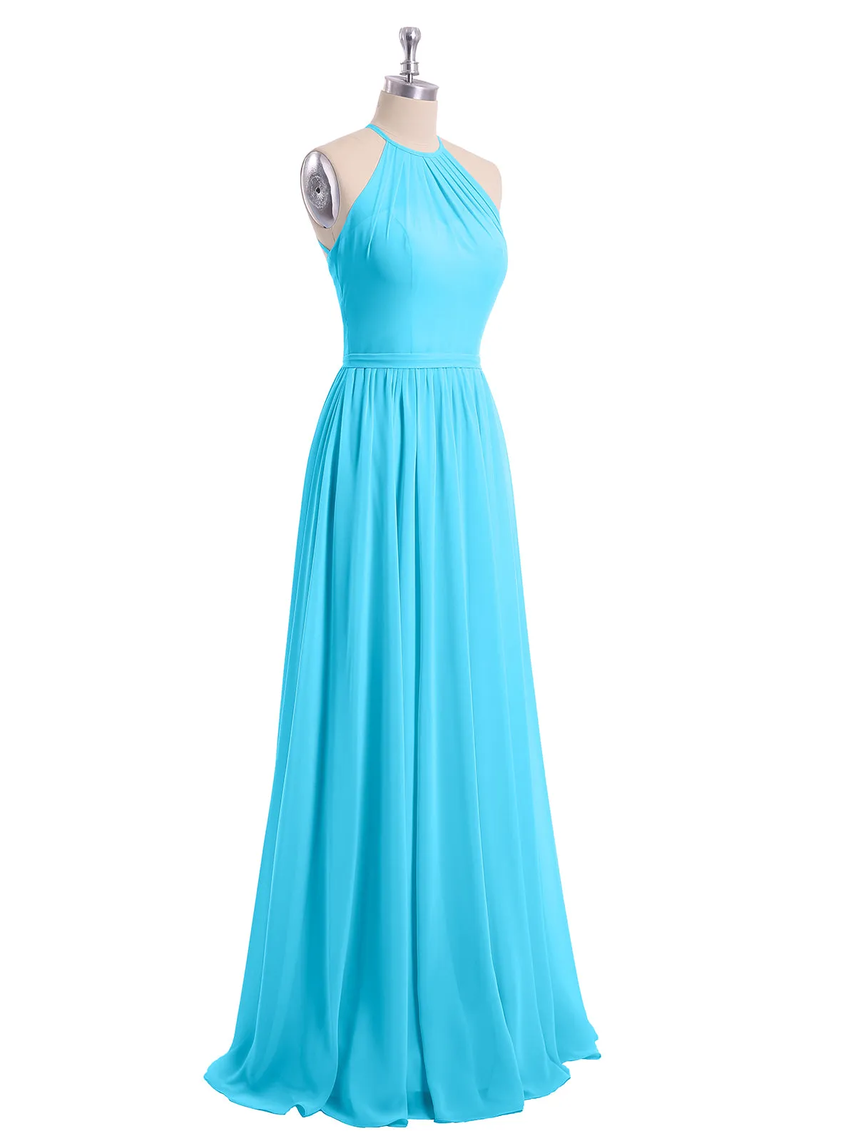 Halter Long Chiffon Gowns with Double Straps-Pool