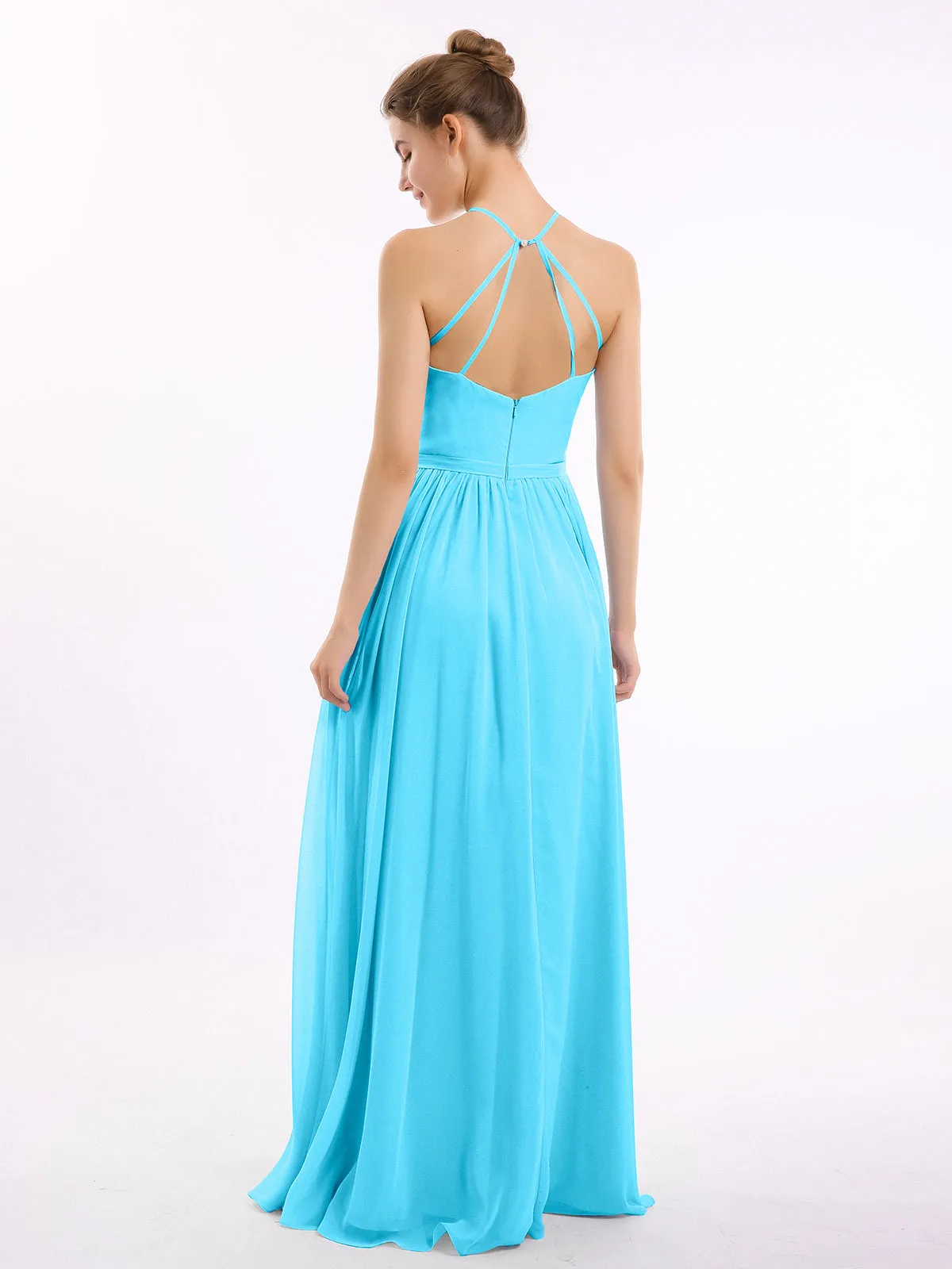 Halter Long Chiffon Gowns with Double Straps-Pool