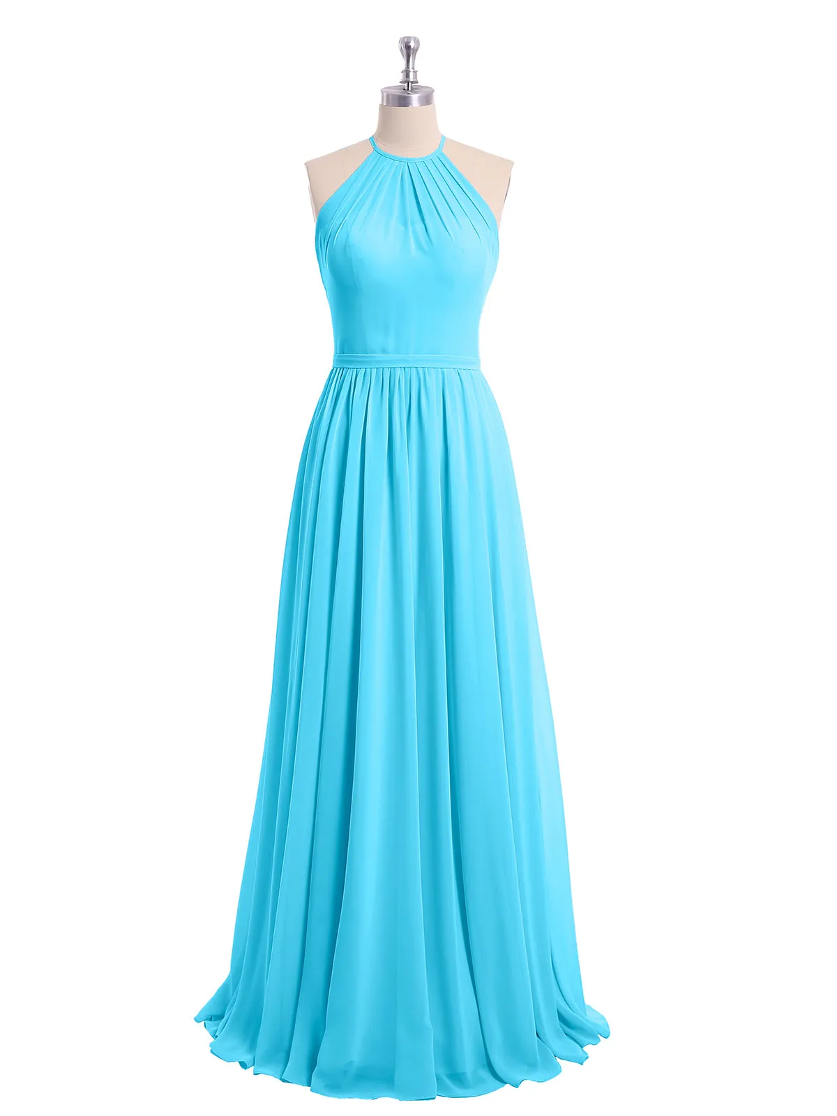 Halter Long Chiffon Gowns with Double Straps-Pool