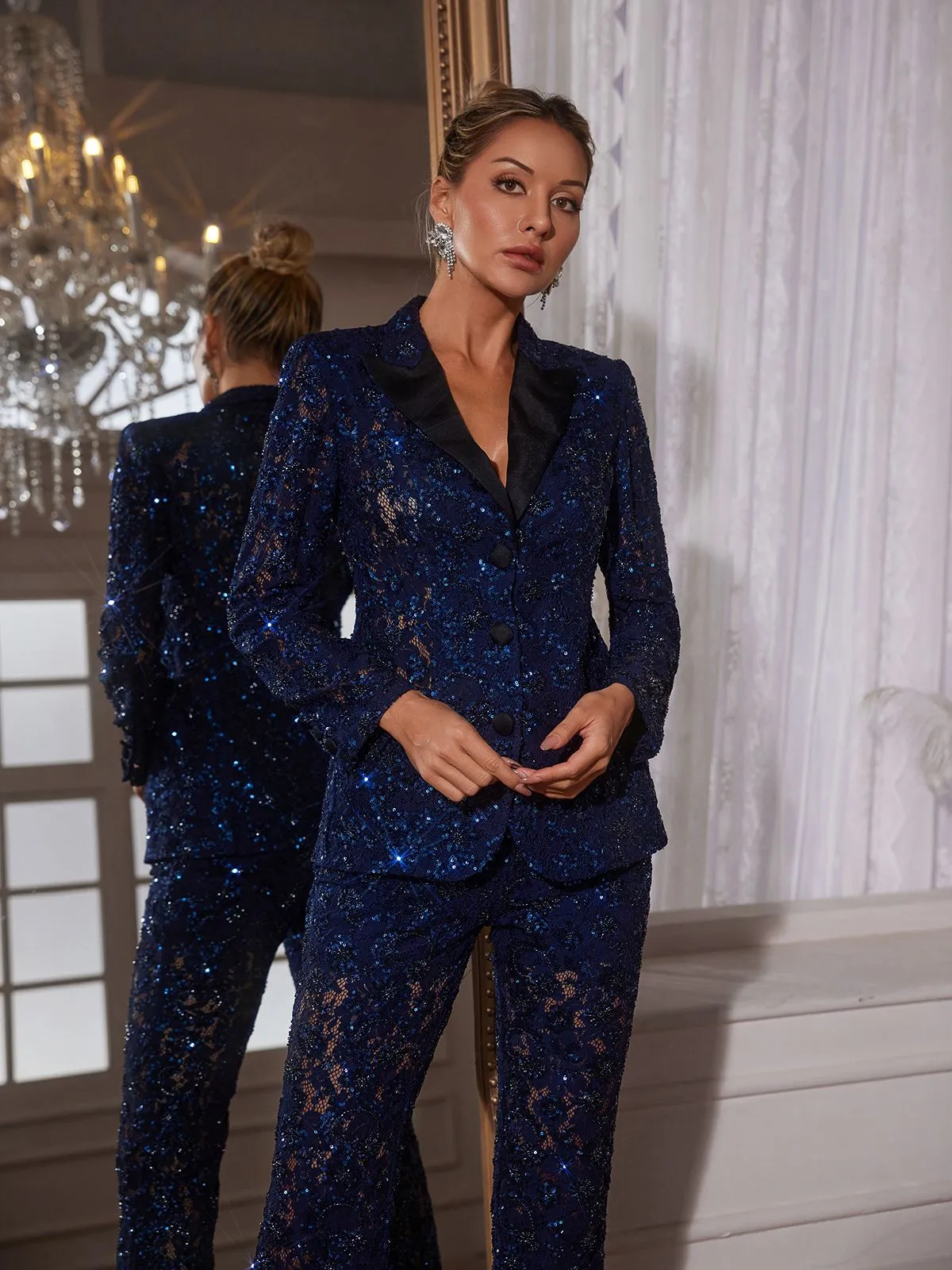 Himer Embroidered Sequin Blazer Set