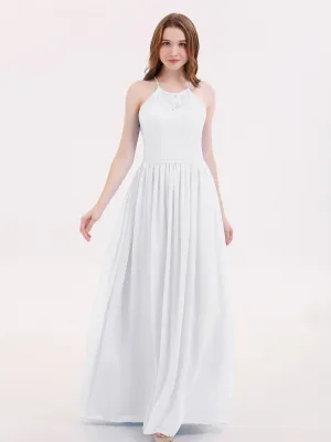 Illusion Neck Lace and Chiffon Maxi Gowns-White