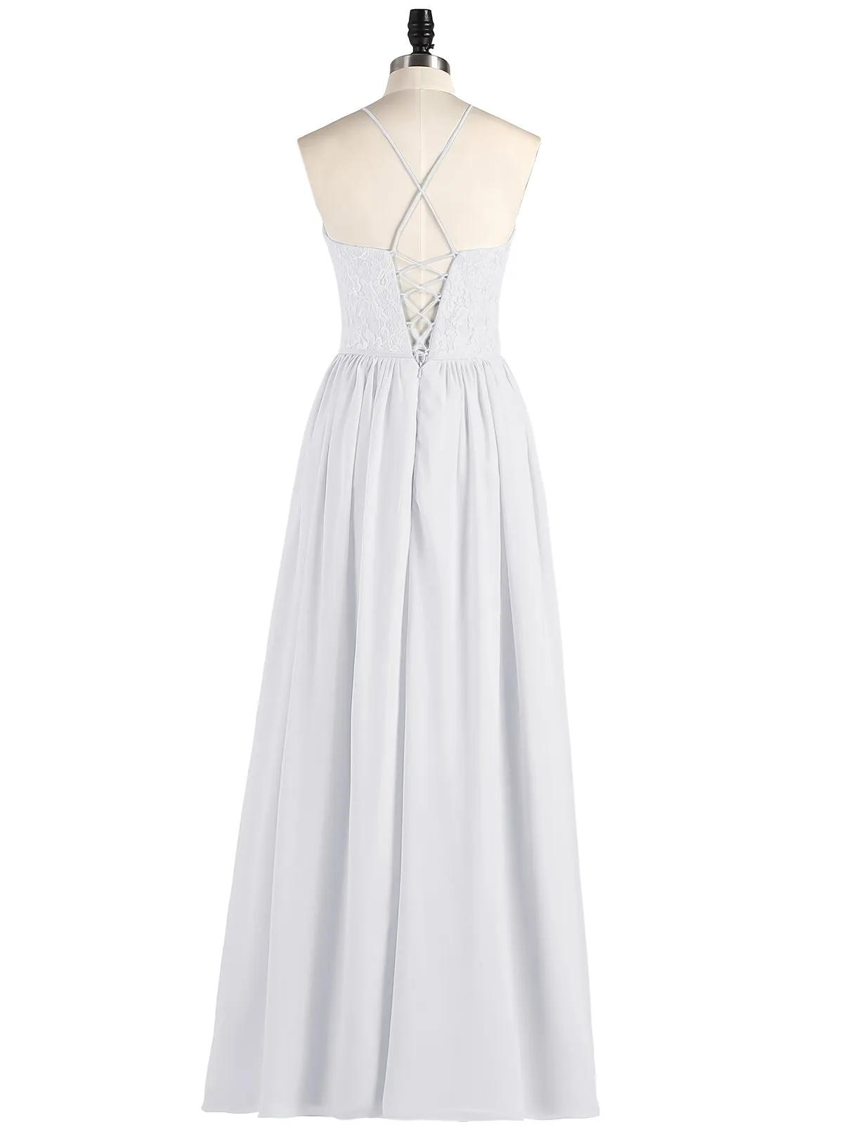 Illusion Neck Lace and Chiffon Maxi Gowns-White
