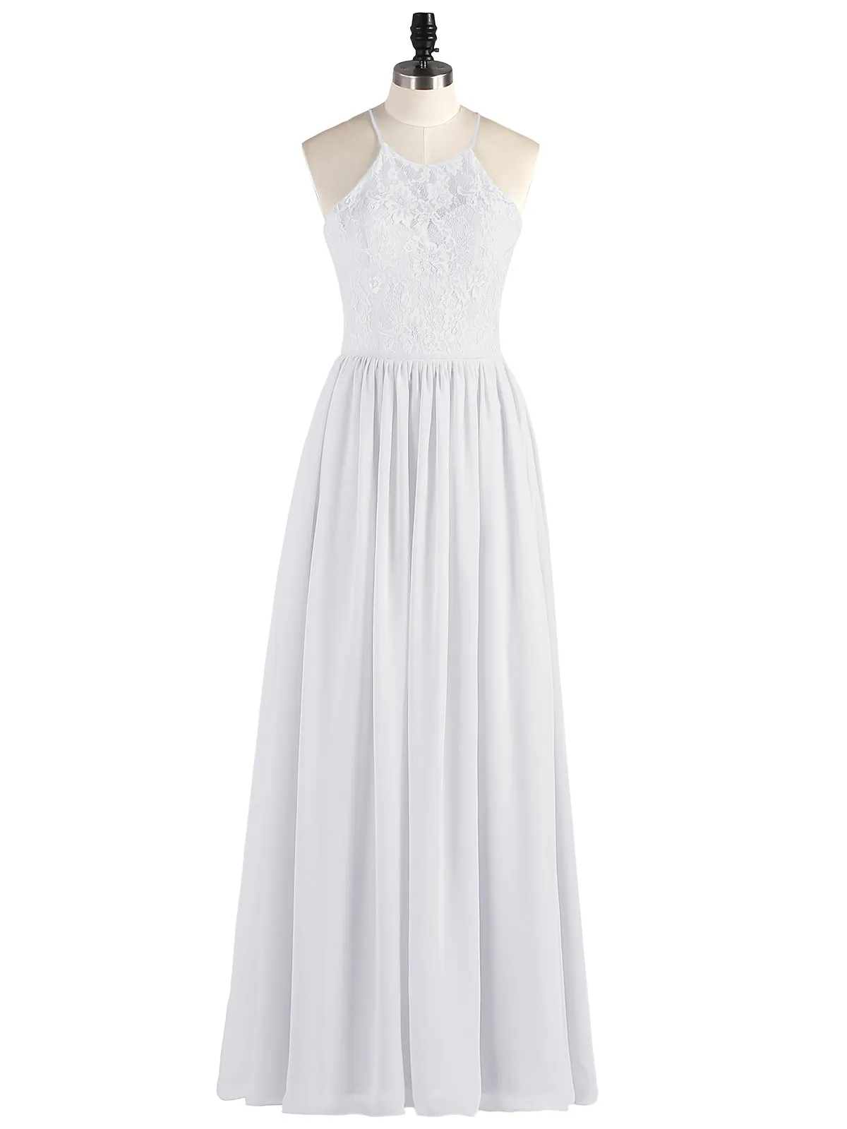 Illusion Neck Lace and Chiffon Maxi Gowns-White