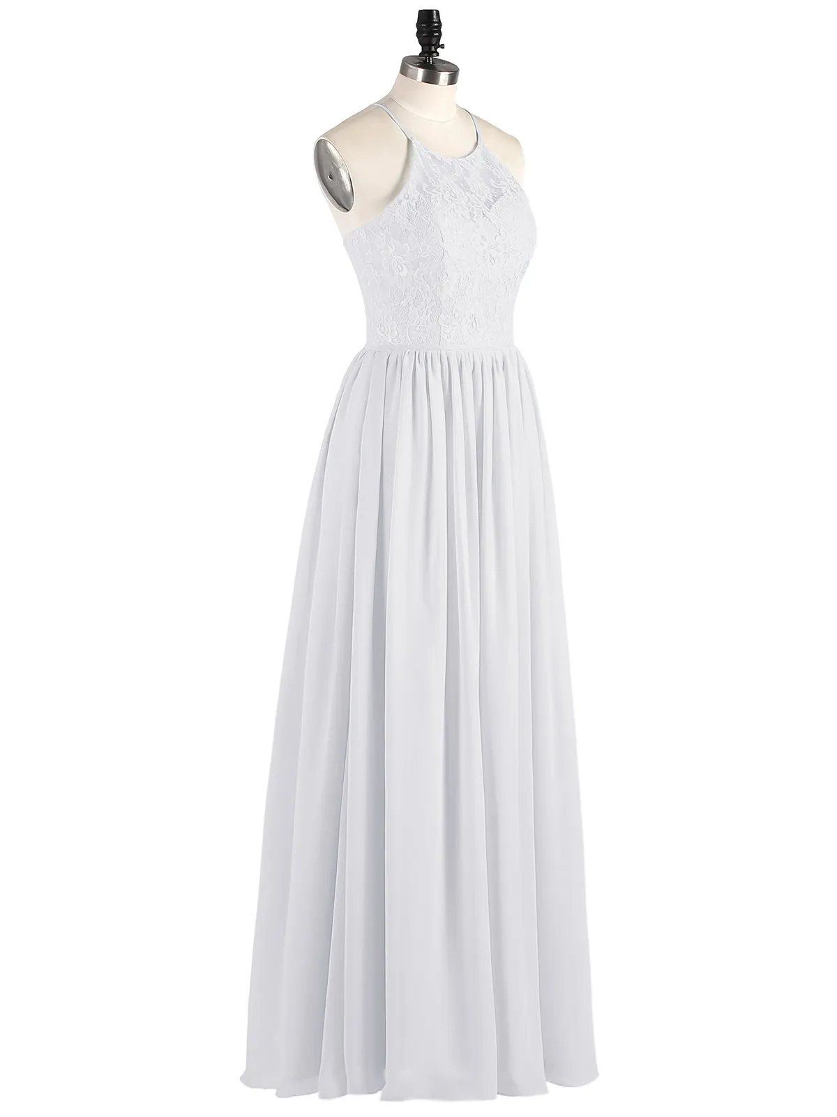 Illusion Neck Lace and Chiffon Maxi Gowns-White