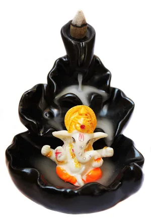 ITBeater Polyresin Ganesha Smoke Fountain Backflow Cone Incense Holder with 10 Incense Cones Decorative Showpiece with Tealight Candle Holder