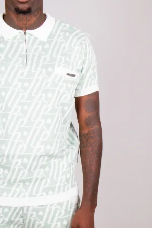 Jacquard Print Knitted Zip Polo