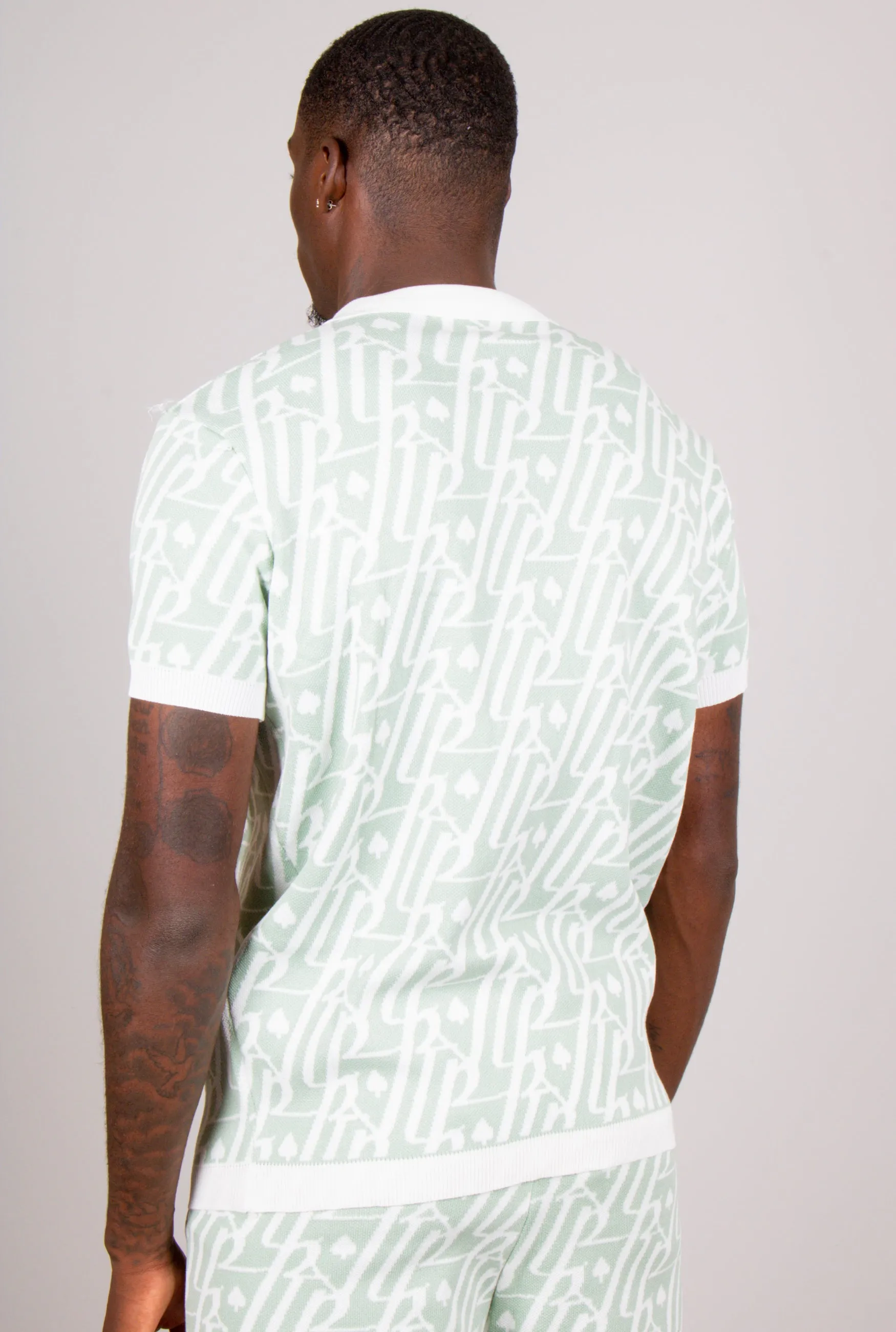 Jacquard Print Knitted Zip Polo