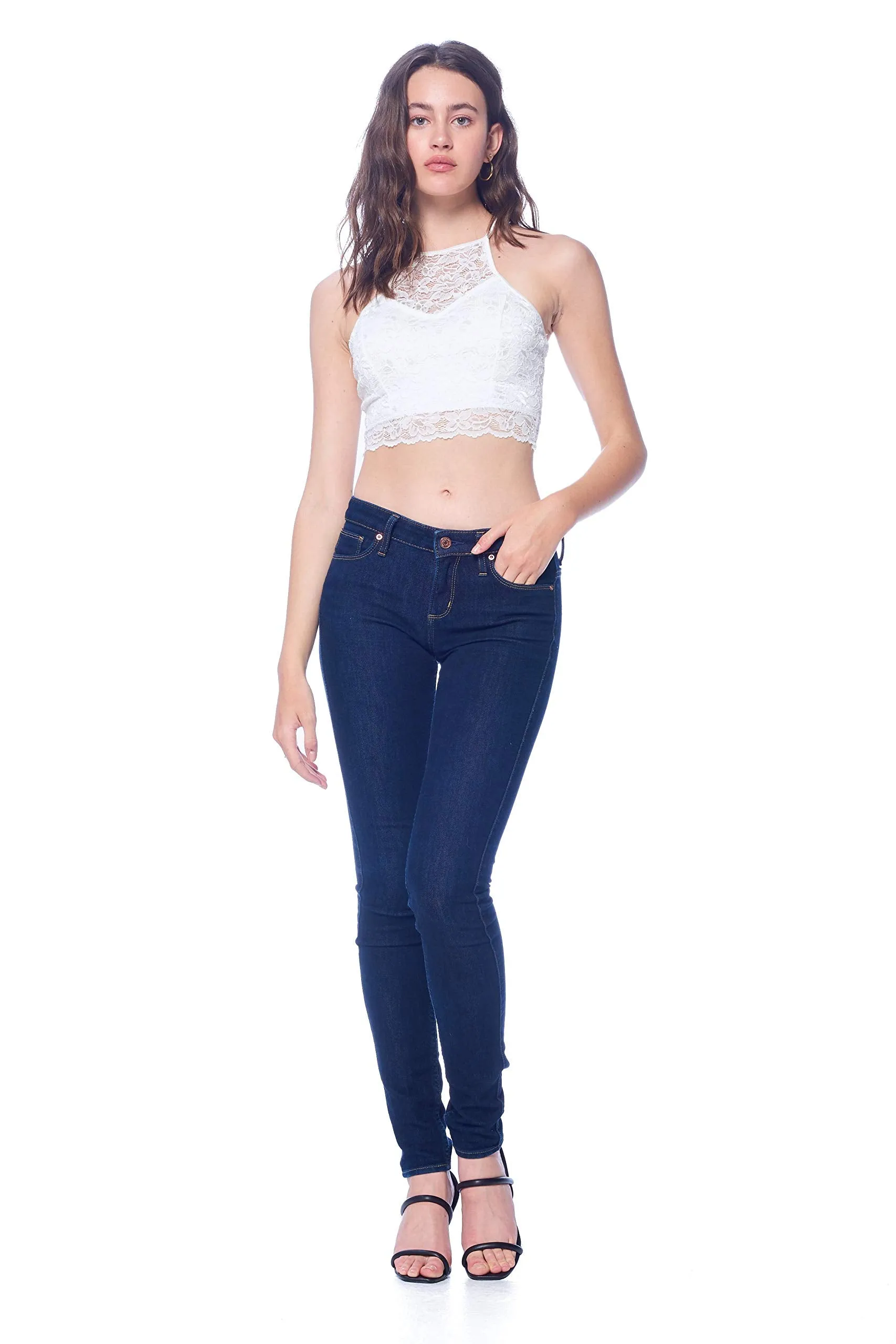 Khanomak Women's Lace Padded Bra Cutout halter Style Crop Top