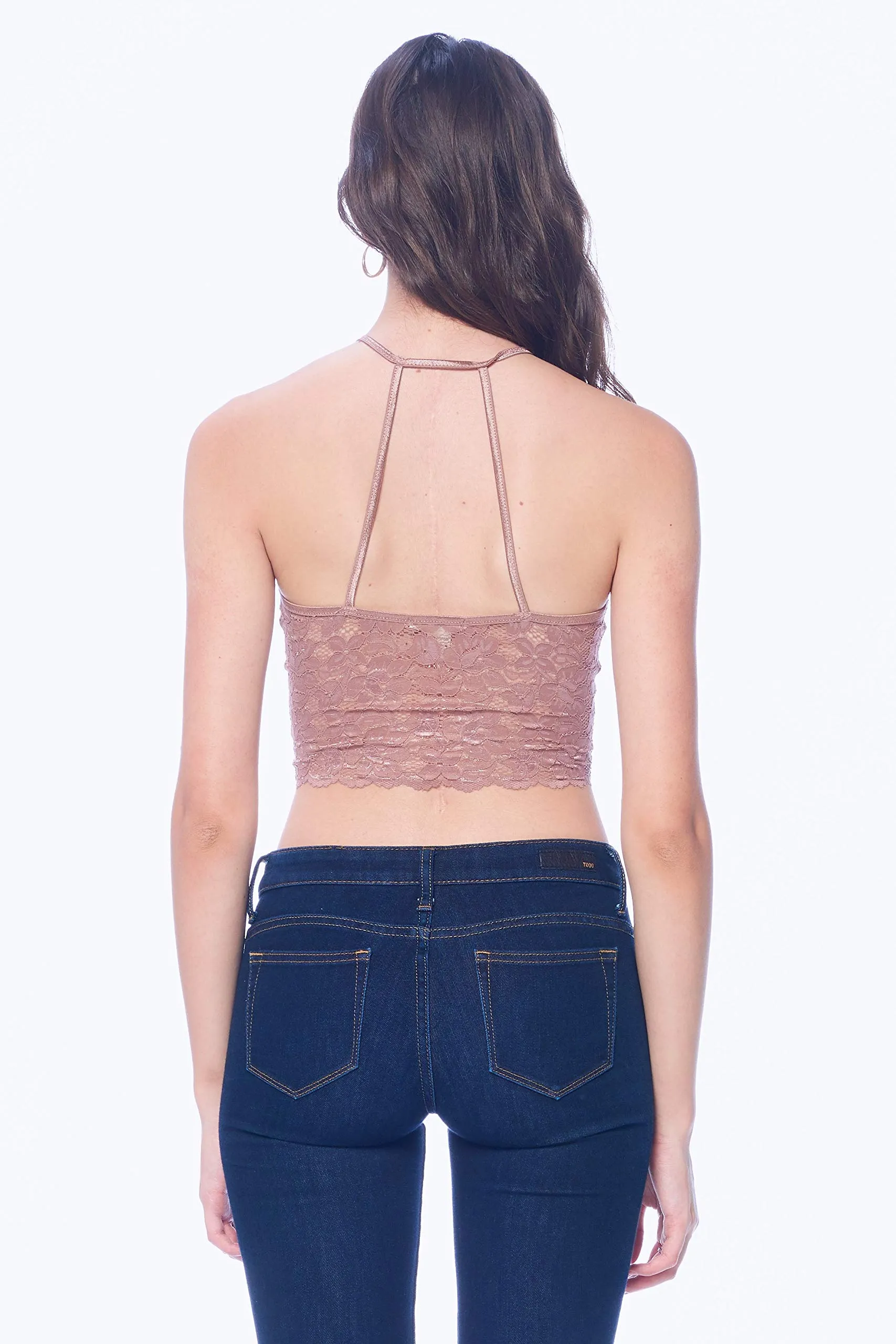 Khanomak Women's Lace Padded Bra Cutout halter Style Crop Top
