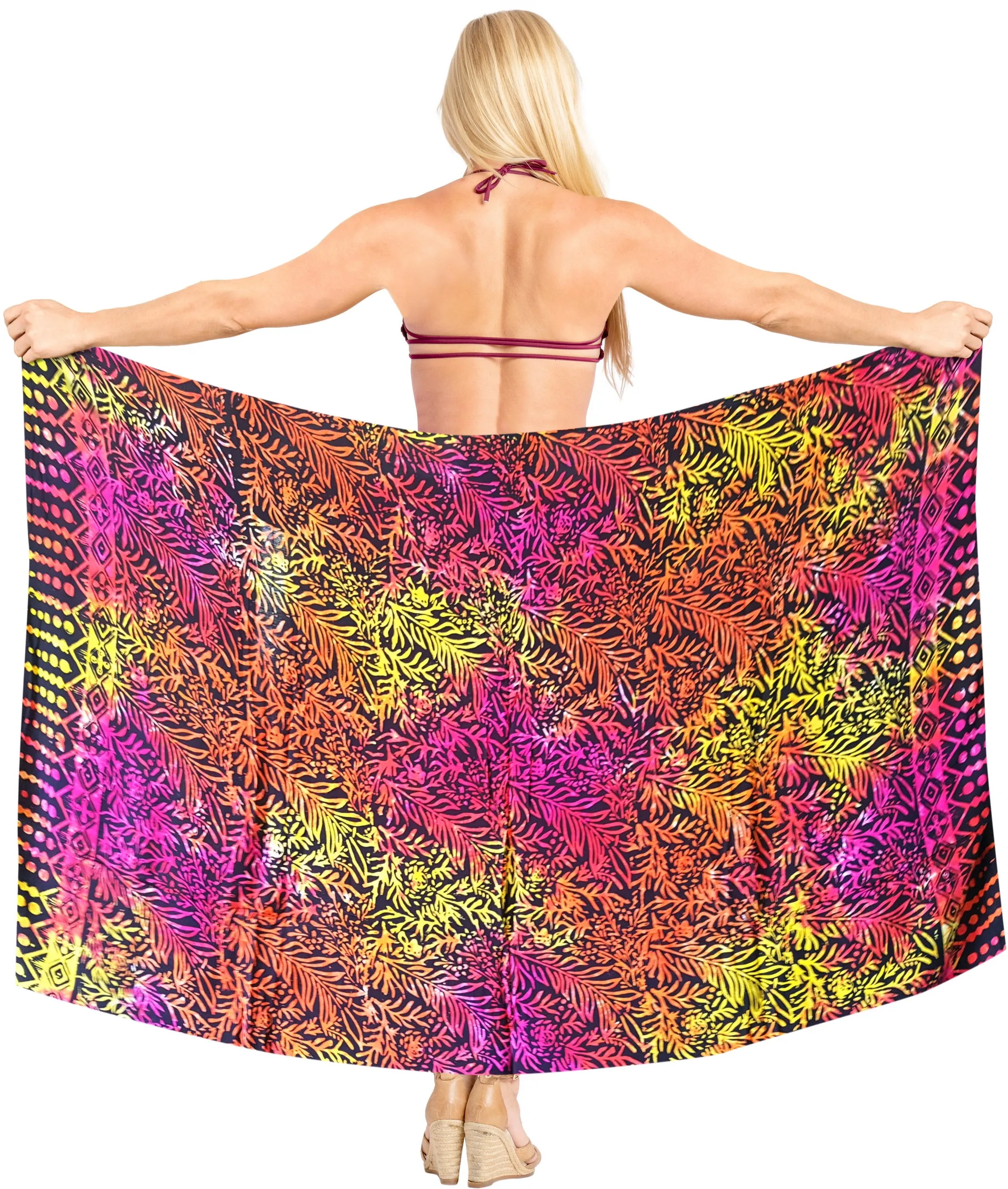 LA LEELA Bathing Towel Beachwear Womens Wrap Skirt Sarong Regular Bikini Cover up Leaf printed Multicolor