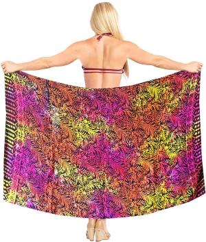LA LEELA Bathing Towel Beachwear Womens Wrap Skirt Sarong Regular Bikini Cover up Leaf printed Multicolor