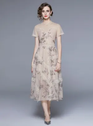 Lace Gauze Embroidered Floral Dress