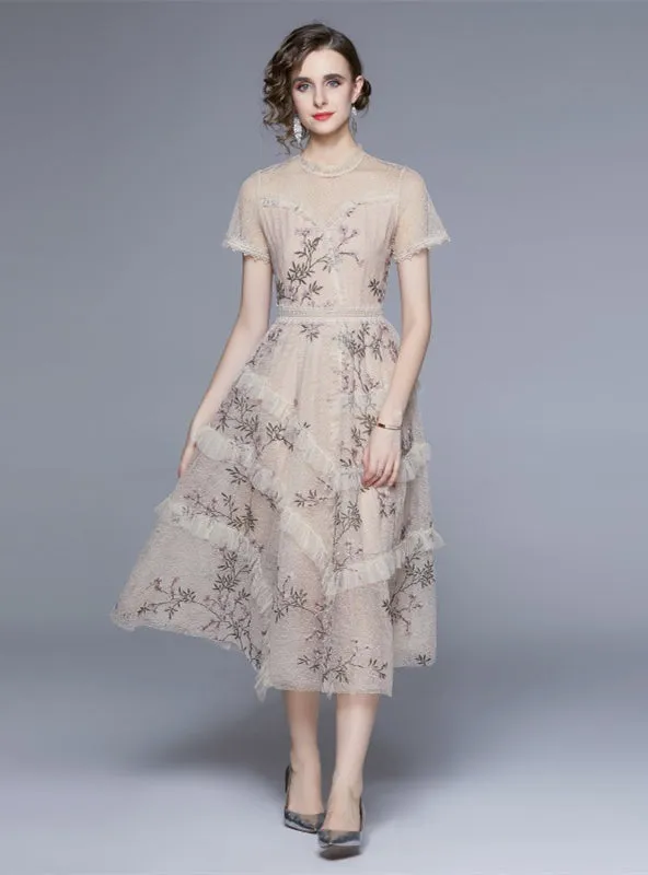 Lace Gauze Embroidered Floral Dress