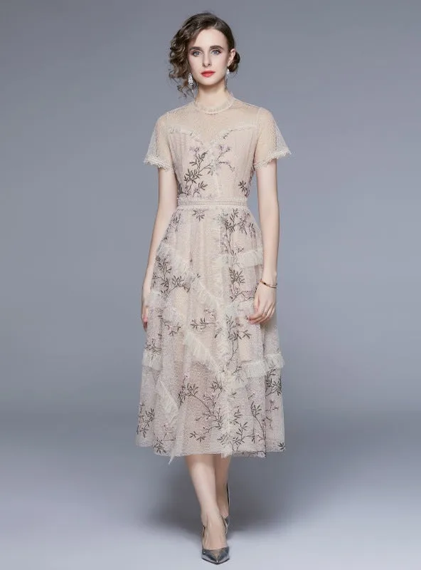 Lace Gauze Embroidered Floral Dress