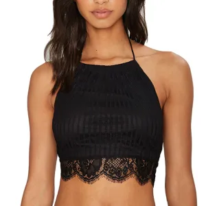 Lace Hem Halterneck Longline Bralette Top