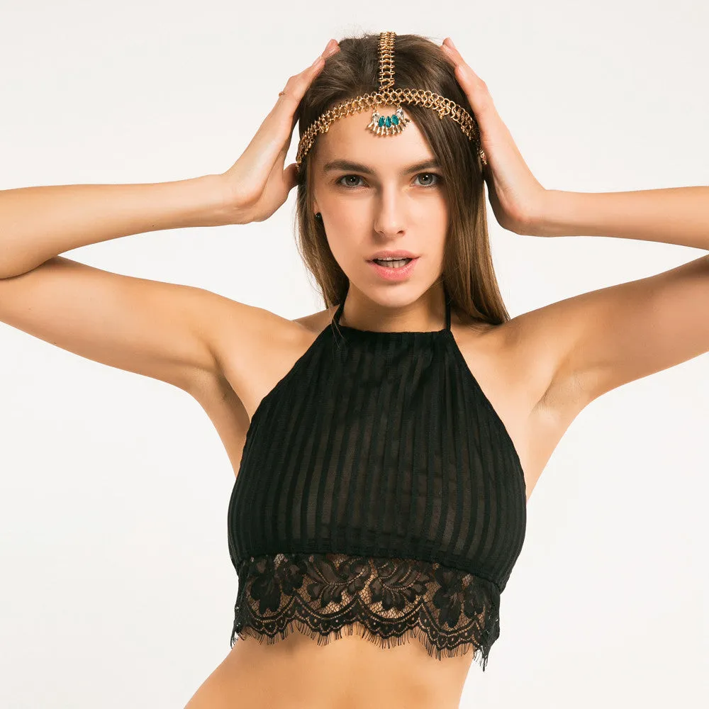 Lace Hem Halterneck Longline Bralette Top