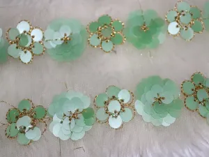 Light Green Floral Sequins Work Embroidered Border