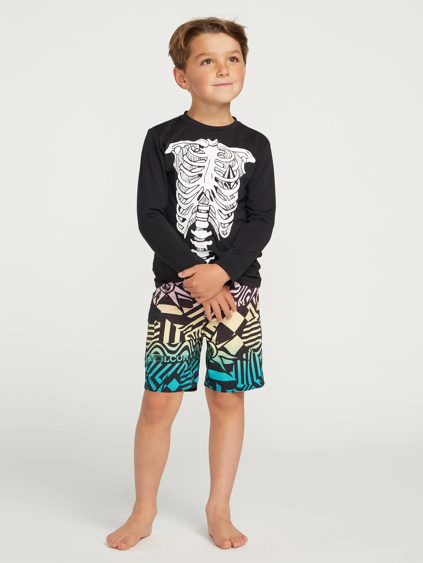 Little Boys Skeleton Long Sleeve Rashguard - Black